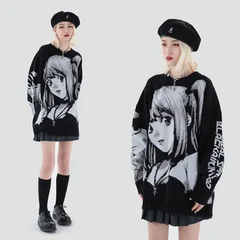 2021 Sveter nadrozmerná Pletené Harajuku Jeseň Zimné Oblečenie Žien, Dlhý Rukáv Top Gotický Japonský Kawaii Cartoon Streetwear
