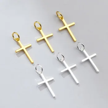 925 Sterling Silver Kresťanský Symbol Kríža Dizajn Náhrdelník Charms Strieborná/Zlatá Farba Ženy Muži Visieť Prívesky DIY Šperky Robiť