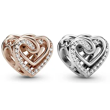 Autentické 925 Sterling Silver Momenty Prepletené Srdcia S Krištáľovo Kúzlo Perličiek Fit Pandora Náramok & Náhrdelník DIY Šperky