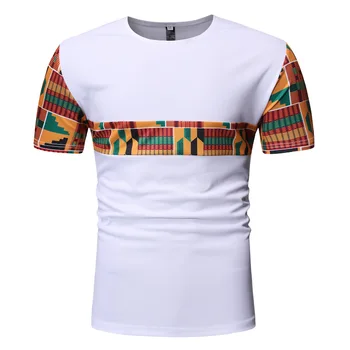 Biela Patchwork Afriky Dashiki T Shirt Mužov 2022 v Lete Nový Krátky Rukáv Afriky Oblečenie, Streetwear Bežné Camisetas Hombre XXL