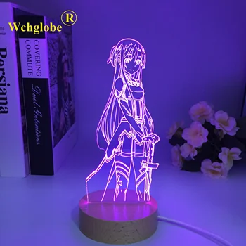 Manga SAO Anime Sword Art Online Akryl Led Svetlo Asuna Spálňa Decor Nočného Darček k Narodeninám Izba Led Drevené Drevené 3D Lampa