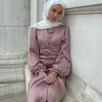 Ramadánu Hodváb Moslimské Oblečenie abayas pre Ženy Dubaj Módne Islam Oblečenie Kaftan Župan Longue Femme Musulmane Vestidos Largos F2929