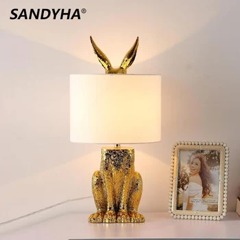 SANDYHA LED Maskované Králik Živice Stolové Lampy, Retro Stánok, Stôl, Nočné Svetlá pre Spálňa Decor Svetlá Bunny Poldina Nočná Lampa