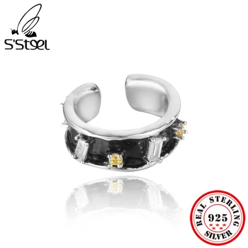 S'STEEL 925 Sterling Silver Black Smalt Klip Na Náušnice Pre Ženy Bez Piercing Ucha Putá 2022 Luxusne Jemné Šperky Designer