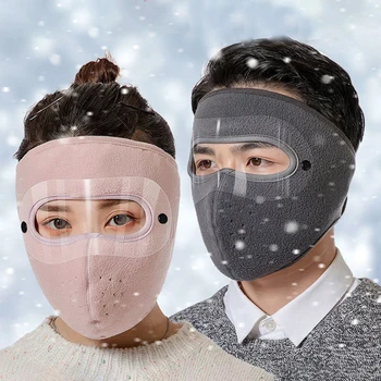 Unisex Zime Teplé Maska, ochranný Štít na Tvár Cyklistické Čiapky pre Vonkajšie Rybárske Priedušné Maska s HD Anti-fog Okuliare Fleece Teplý Šál